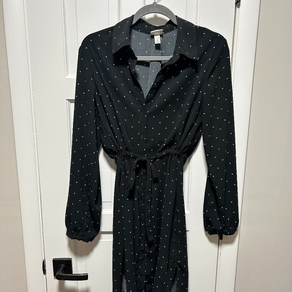 A New Day Long Sleeve Tie Waist Polka Dot Dress Size Medium